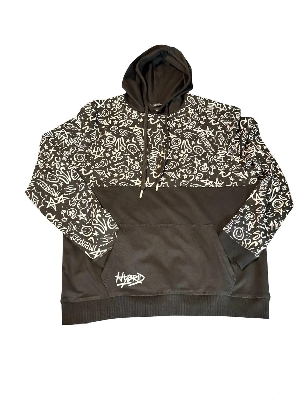 Hybrid Legacy Black/white Graffiti Hoodie, Doodle Art, Streetwear Unisex Size S